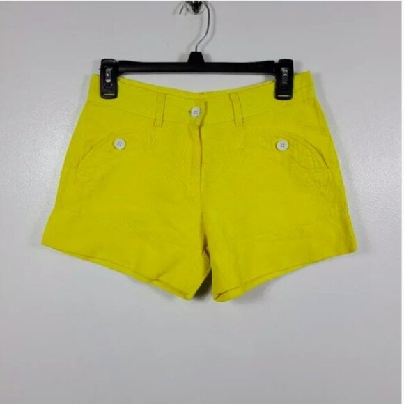 See By Chloe Women Yellow Midrise Tweed Woven Pocket Shorts Size 2 - Picture 2 of 7